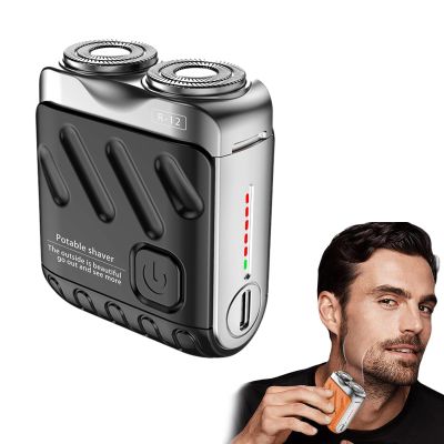 Electric Pocket Shaver for Men, Portable Rotary Dual Ring Shaver, Men's Electric Shavers, Waterproof Magnetic Blade, Rechargeable Travel Razor for Office or Business Trip (C-Black)