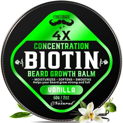 Biotin Beard Growth Balm for Men Conditioning & Thickening Balm with Castor, Shea & Jojoba Oils Non-Greasy, Softens & Nourishes for Fuller, Thicker Facial Hair Vanilla Scent 2 oz