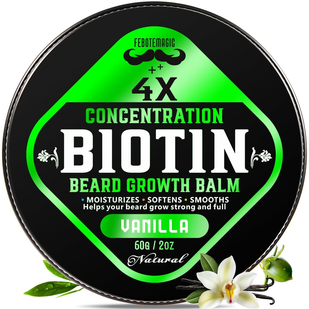 Biotin Beard Growth Balm for Men  Conditioning & Thickening Balm with Castor, Shea & Jojoba Oils  Non-Greasy, Softens & Nourishes for Fuller, Thicker Facial Hair  Vanilla Scent  2 oz