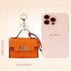 2 pack Mini Purse Keychain PU Leather Tiny Bags Pouches for Purse Pocket Bag Card Holder Data Cable Organizer Pouch Orange White (Orange + White) view 2
