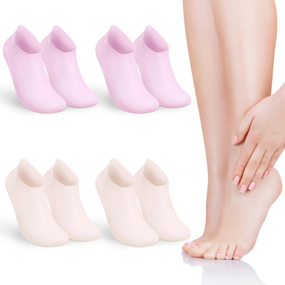 Beaupretty 4pairs Silicone Moisturizing Socks for Women Gel Socks for Dry Cracked Feet Soft Foot Care Treatment for Smooth Skin Nude Colors