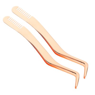 DEARMAMY 2pcs Elegant Stainless Steel Lash Tweezers Applicator Tweezers Comb for Eyelash Extensions Makeup