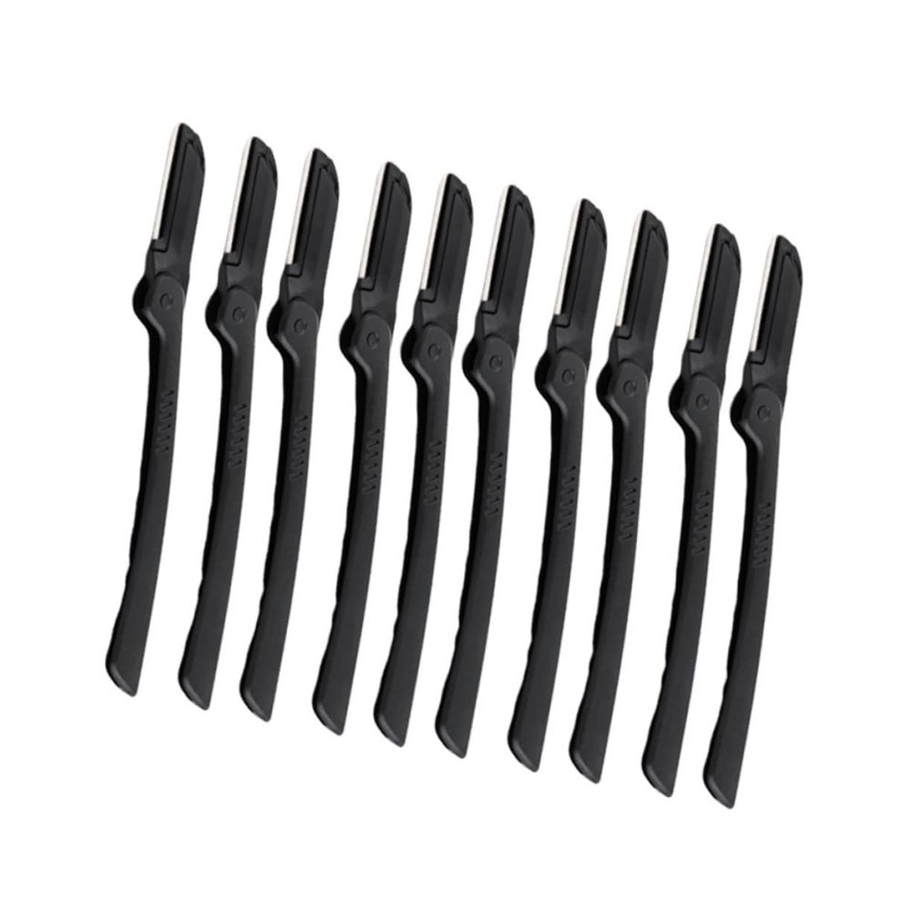 PartyKindom 10pcs Folding Eyebrow Razor Trimming Tool Kit Black Portable Eyebrow Shaper for Women Trimmer and Scissors for Makeup and Grooming