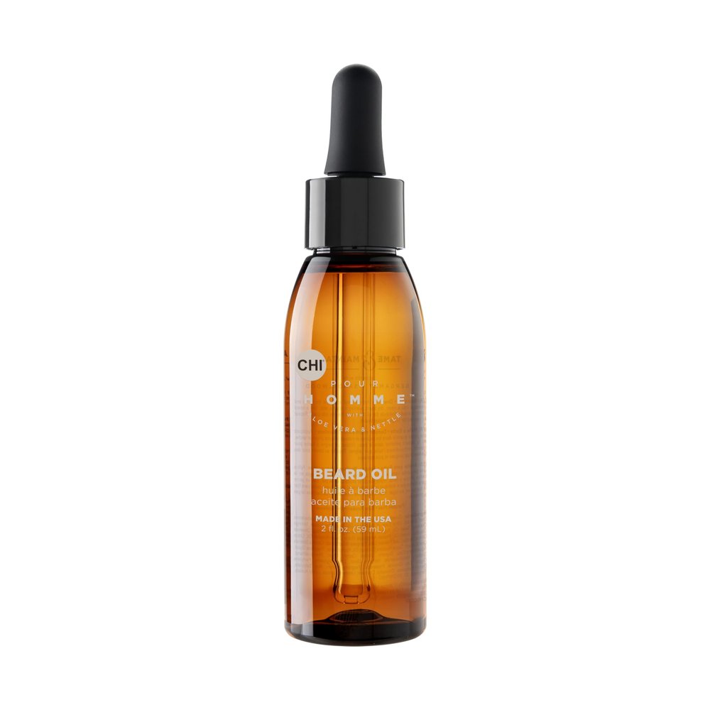 CHI pour Homme Beard Oil for Men, Softens & Smooths Hair & Moisturizes Skin, Promotes Growth, Made With Aloe Vera & Nettle, Fresh, Woody Scent, 2 oz