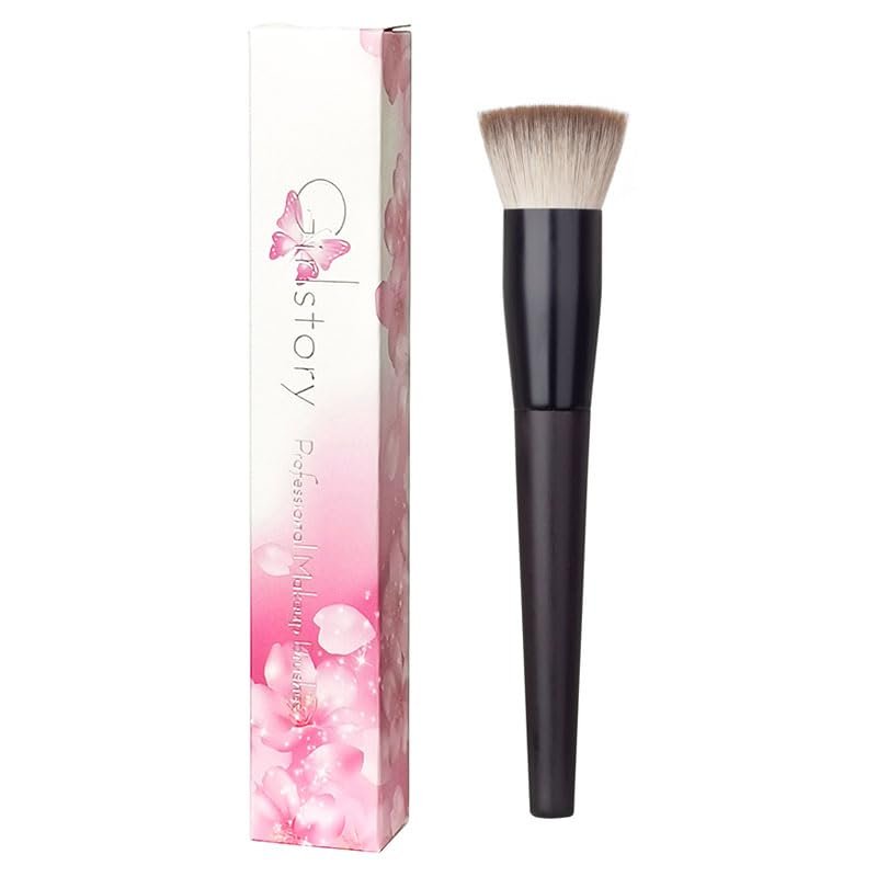 01 Hand Crafted Makeup Brushes Soft Snow Fox Saikoho Goat Hair Flat Top Face Powder Brush Ebony Wood Handle Professional Make Up Brushes