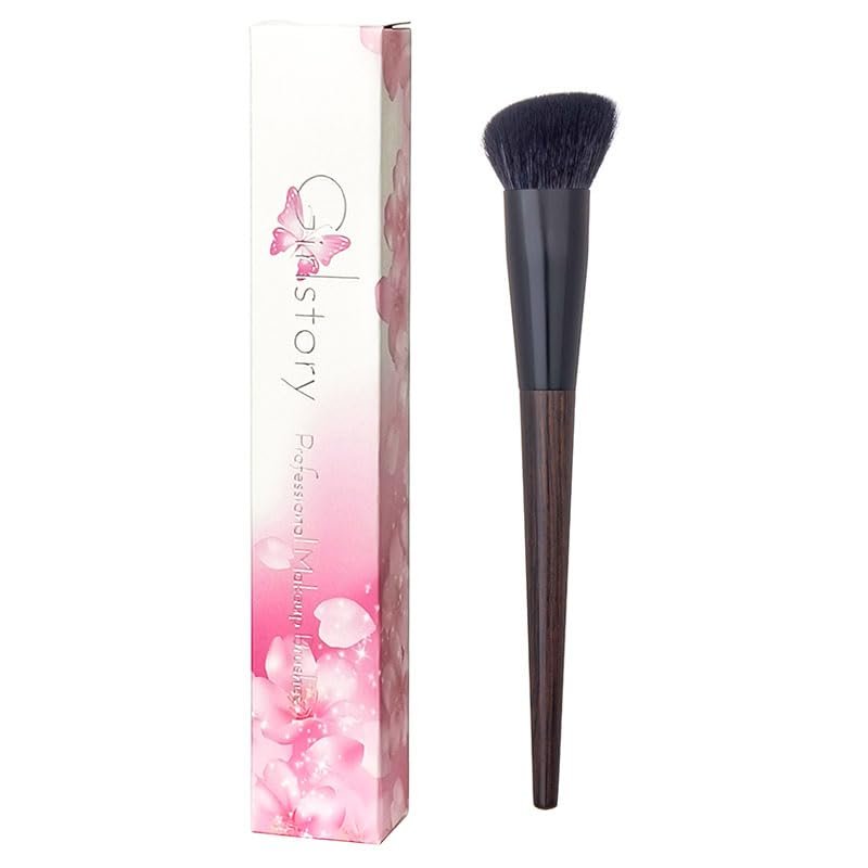 03 Hand Crafted Makeup Brushes Soft Saikoho Goat Hair Angled Flat Top Blush Contour Brush Ebony Wood Handle Professional Make Up Brushes