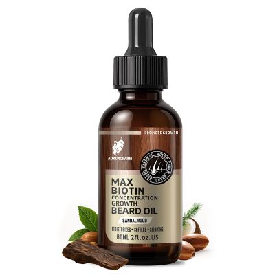aokur Biotin Beard Growth Oil for Men - Vitamin B5 & Castor Oil Formula, Nourish & Thicken Facial Hair, Daily Beard Care, Styling & Taming, Hydrating, Non-Greasy, Sandalwood 2oz Gift for Him