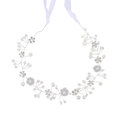 TIOSRU Flower Girl Headpiece Silver Wedding Headband for Girls Princess Tiara Crown with Pearl Flower Hair Accessories for Birthday Party Wedding First Communion