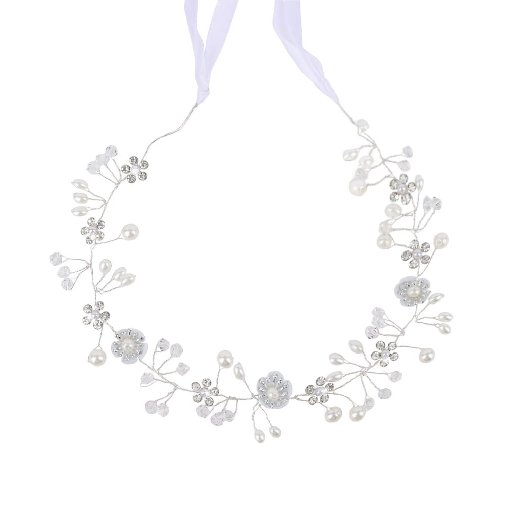 TIOSRU Flower Girl Headpiece Silver Wedding Headband for Girls Princess Tiara Crown with Pearl Flower Hair Accessories for Birthday Party Wedding First Communion