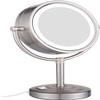 8.5 Inch Tabletop LED Lighted Makeup Mirror with Magnification, Brushed Nickel Double Sided Desk Vanity Mirror, Plug PoweredChrome,5X view 1