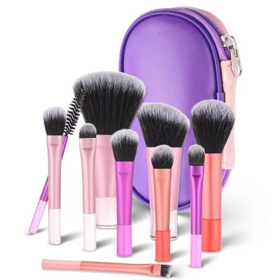 10 Pcs Travel Makeup Brush Set Travel Size Makeup Brushes Mini Easy Taken Make Up Brushes with Pouch, Portable Versatile Womens Make up Brush