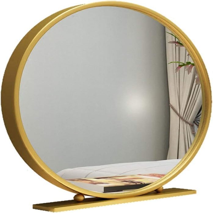 Free Standing Dressing Table Mirror Bedroom Makeup or Shaving Mirrors with Base Round Table Top MirrorGold,40cm