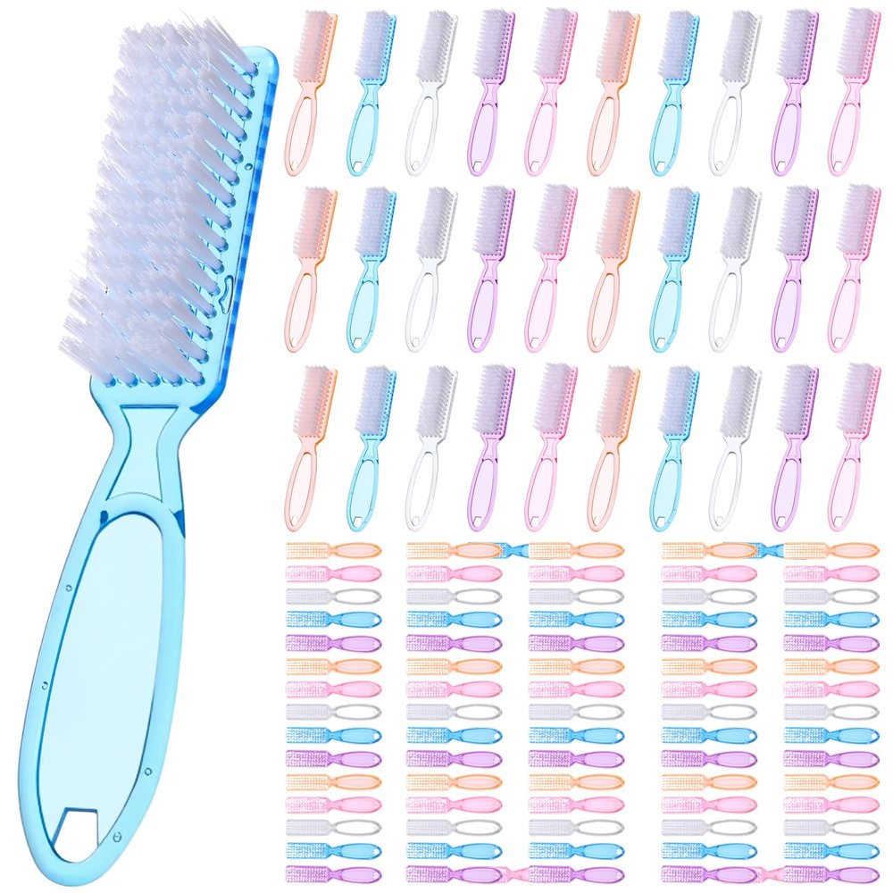 100 Pcs Handle Grip Nail Brush Bulk Nail Brushes for Cleaning Fingernails Soft Bristles Cleaning Brushes, Soft Stiff Bristles Pedicure Manicure Tools for Toe, 5 Colors