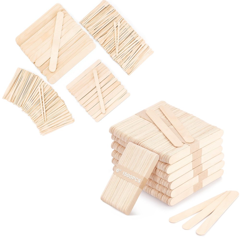 500 Pcs 4 Style Waxing Sticks and 1500 Pcs Wooden Wax Sticks 6-Inch Jumbo Wood Waxing Stick for Arts Crafts, Wavy Handles for Wedding Fans Body Hair Removal, Tongue Depressors and Craft Projects