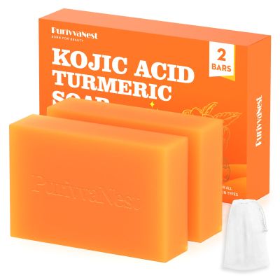 PurivvaNest Turmeric Soap Bar Dark Spot Kojic Acid soap Remover for face and body Even Skin Tone, Moisturizing & Nourishing Natural Ingredients2Pack