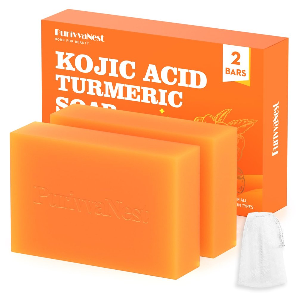 PurivvaNest Turmeric Soap Bar Dark Spot Kojic Acid soap Remover for face and body Even Skin Tone, Moisturizing & Nourishing Natural Ingredients2Pack