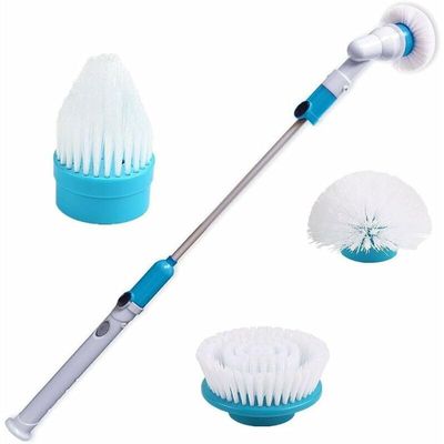 PRIMEGA Electric Cleaning Brush Rechargeable Cordless Long Handle Automatic Rotation Retractable Blue European Regulation Brush Head Replacement Three Pieces