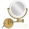 8" Make up Mirror Wall Mounted Lighted 10X Magnifying Hard Wired, Double Sides 3 Color Lighting Touch Dimming, 360 Swivel Extended Arm Shaving Light up Mirror for Bathroom, Brushed Moderne Brass view 1