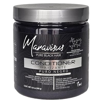 BO COSMETICS Maravisus Pure Black Hair Conditioner 8.5 oz  Gradual Gray Eraser & Tone Reviver  Color Enhancing & Repair for Dyed, Gray & Natural Hair  Sulfate-Free, Paraben-Free