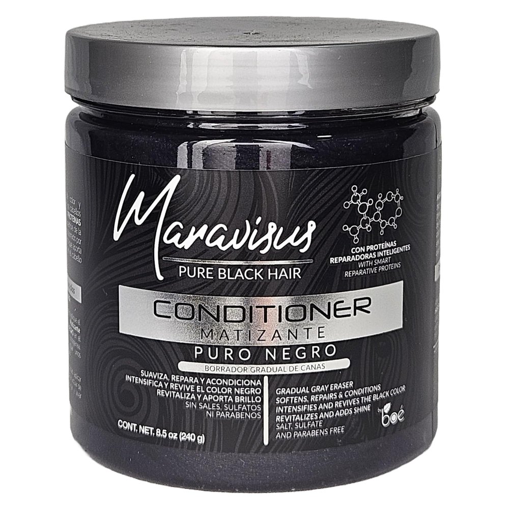 BO COSMETICS Maravisus Pure Black Hair Conditioner 8.5 oz  Gradual Gray Eraser & Tone Reviver  Color Enhancing & Repair for Dyed, Gray & Natural Hair  Sulfate-Free, Paraben-Free