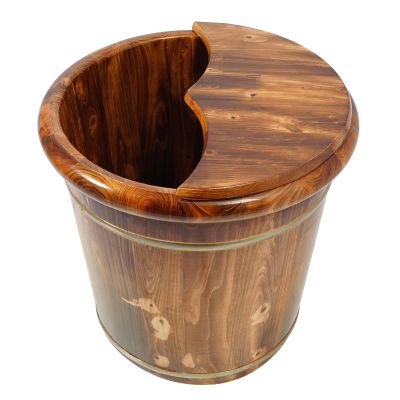 16in Wooden Foot Bath Bucket with Lid&Massage Beads, Solid Wood Foot Soaking Tub Foot Basin Pedicure Barrel for Spa, Massage, Sauna