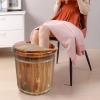 16in Wooden Foot Bath Bucket with Lid&Massage Beads, Solid Wood Foot Soaking Tub Foot Basin Pedicure Barrel for Spa, Massage, Sauna view 2