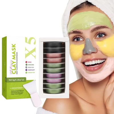 10 Pods Clay Mask Set - Avocado, Dead Sea, Rose, Green Tea, Eggplant | Deep Cleansing, Blackhead Removal, Exfoliating, Hydrating | For All Skin Types (Avocado, Dead Sea, Rose, Green Tea, Eggplant)