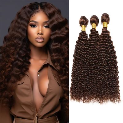 QEUOPE Color 4 Deep Wave Bundles Human Hair Dark Brown Deep Curly Wet and Wavy Bundles Double Weft Brazilian Hair Extensions Silky and Soft for Black Women (28 30 32 inch 3 Bundles)