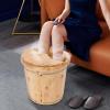 16in Wooden Foot Bath Bucket with Lid&Stool, Solid Wood Foot Soaking Tub Foot Basin Pedicure Barrel for Spa, Massage, Sauna view 3