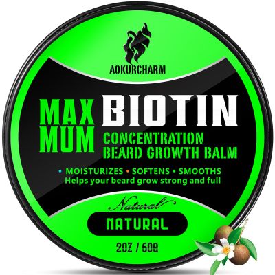 Biotin Beard Balm for Men Unscented, Fast-Absorbing Beard Softener & Growth Balm with Castor, Shea & Jojoba Conditions, Styles & Thickens Coarse or Patchy Facial Hair Idea Gift for Him 2 OZ
