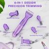 Karrte 6-in-1 Electric Razor for Women's Pubic Hair, Painless Body Shaver and Facial Epilator, Hair Removal for Face, Bikini Trimmer for Women's Private Area Purple view 2