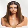 Beauty Forever Bob Wig Human Hair Black to Chestnut Brown Yaki Straight Bob Glueless Lace Front 150% Density 12 Inches Pre Cut Plucked HD Lace Bye Bye Knots Ready to Go Short Wig Beginner Friendly view 4