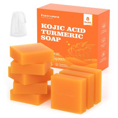 PurivvaNest Turmeric Soap Bar Dark Spot Kojic Acid Soap Remover for face and body Even Skin Tone, Moisturizing & Nourishing Natural Ingredients 65g x 8 Bars
