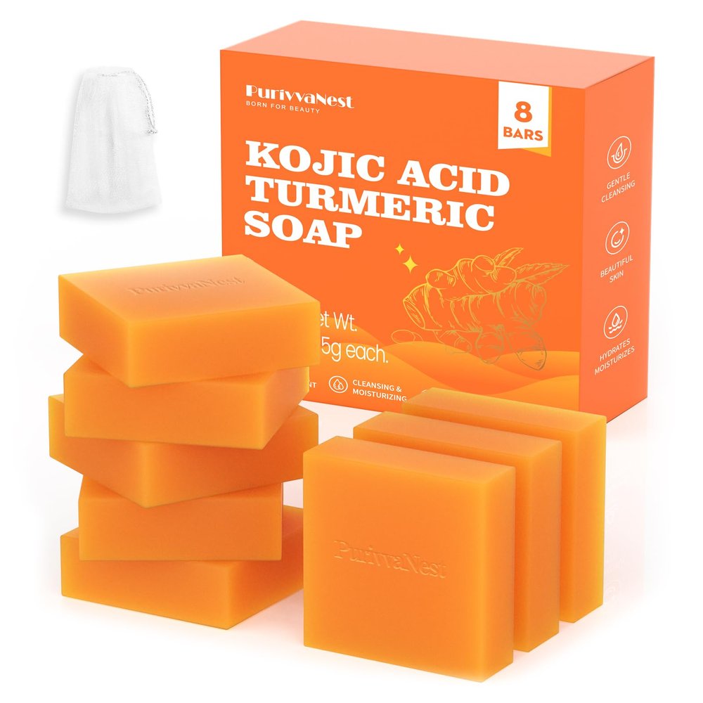 PurivvaNest Turmeric Soap Bar Dark Spot Kojic Acid Soap Remover for face and body Even Skin Tone, Moisturizing & Nourishing Natural Ingredients 65g x 8 Bars