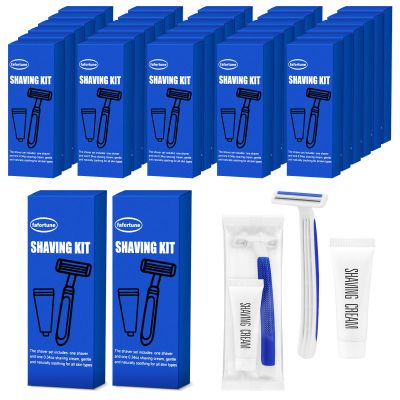 Shave Kit in Bulk Twin Blade Razors with Protective Cap,Disposable Razors in Bulk Shaving Cream for Hotel, Airbnb, Homeless, Shelter, Camping and Travel (30)