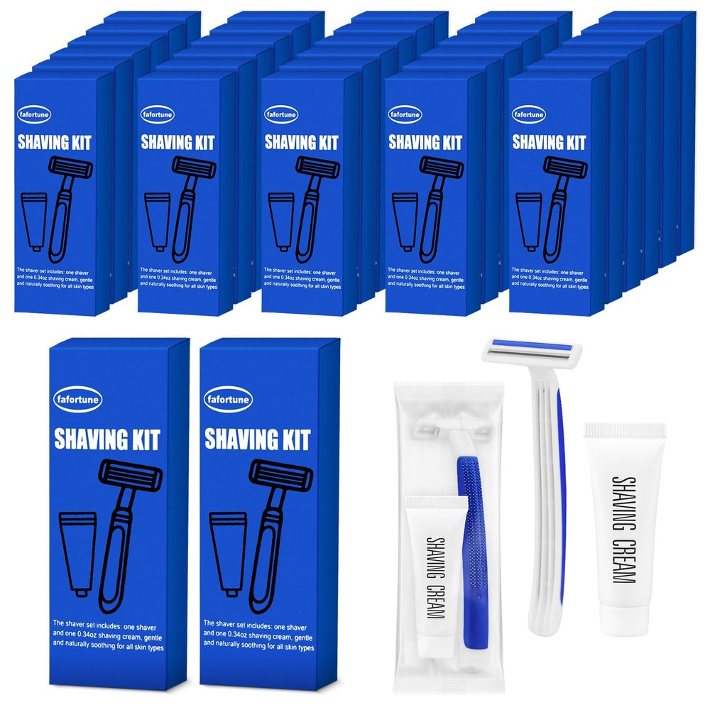 Shave Kit in Bulk Twin Blade Razors with Protective Cap,Disposable Razors in Bulk Shaving Cream for Hotel, Airbnb, Homeless, Shelter, Camping and Travel (30)