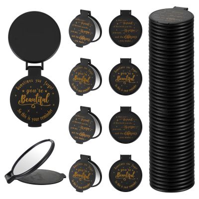 100pcs Black Compact Mirror Bulk Gifts for Women, Mini Inspirational Purse Handheld Makeup Pocket Mirror, Round Portable Makeup Folding Mirrors Gift for Christmas Valentine Daily Travel Coworker