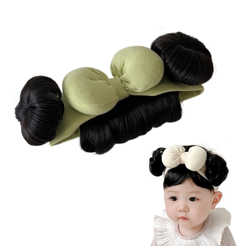 anilifier Baby Wig Headband with Hair,Baby Wigs Bows Accessories with 2 Bangs,Lovely Bowknot Wigs Headwear for Girls(Green)
