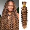 Human Braiding Hair 22 Inch 100g Ombre Highlight Deep Wave Bulk No Weft Curly Bundles Human Hair Extensions for Boho Knotless Braids Wet and Wavy (4/27) view 1