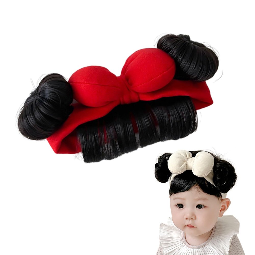 anilifier Baby Wig Headband with Hair,Baby Wigs Bows Accessories with 2 Bangs,Lovely Bowknot Wigs Headwear for Girls(Red)