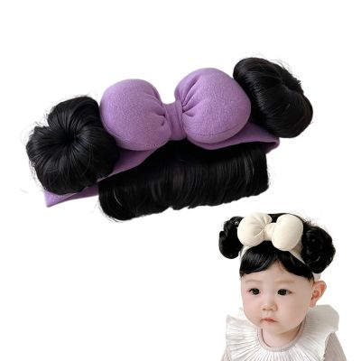 anilifier Baby Wig Headband with Hair,Baby Wigs Bows Accessories with 2 Bangs,Lovely Bowknot Wigs Headwear for Girls(Purple)