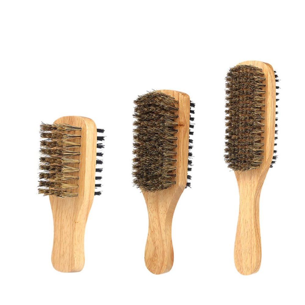 NIYANGLE 3pcs Men Facial Care Tool Beard Brush Set Brush Comb Shampoo Boar Bristle Handle
