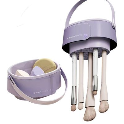 DEYUNQIANG Foldable silicone makeup brush cleaning bowl, makeup tool cleaning bowl, makeup brush cleaning tool storage and drying rack (purple) (purple)