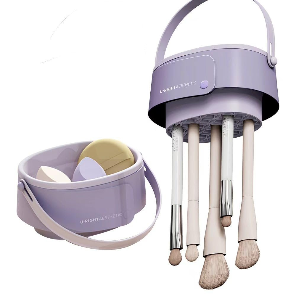 DEYUNQIANG Foldable silicone makeup brush cleaning bowl, makeup tool cleaning bowl, makeup brush cleaning tool storage and drying rack (purple) (purple)