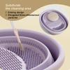 DEYUNQIANG Foldable silicone makeup brush cleaning bowl, makeup tool cleaning bowl, makeup brush cleaning tool storage and drying rack (purple) (purple) view 4