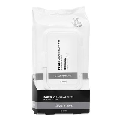 SPASCRIPTIONS Power Detox Makeup Cleansing Towelettes, 60 Ct. Dual-Texture Wipes with Charcoal & Aloe, 3-in-1 to Cleanse, Detoxify & Refresh Skin, Deep-Cleansing Face Wipes (1 Pack)