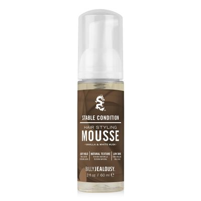 Billy Jealousy Stable Condition Hair Styling Mousse for Men Light Hold for Body & Lift, Frizz Control Hydrates with Sea Moss & Kelp, Travel Size, Silicone & Residue-Free, Vegan, Vanilla White Musk