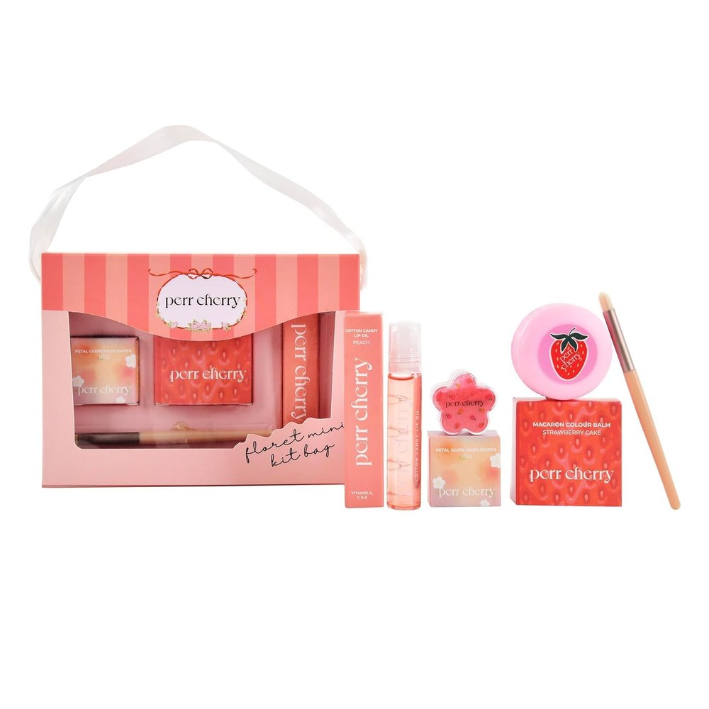 4 Pcs Organic Makeup Kit for Kids & Girls | 100% Natural & Skin-Friendly | Floret Kit  Pack of 1 (4 Pieces) | Includes Eye & Cheek Highlighter, Tinted Lip & Cheek Balm, Lip Oil & Brush