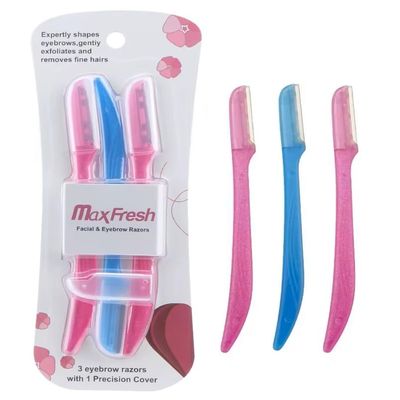 3 Pack Eyebrow Razor Blades for Multipurpose Exfoliating Dermaplaning Tool Trimming and Shaving Grooming with 1 Precision Cover.