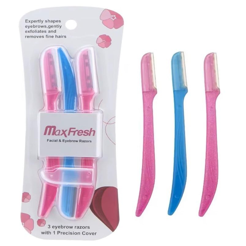 3 Pack Eyebrow Razor Blades for Multipurpose Exfoliating Dermaplaning Tool Trimming and Shaving Grooming with 1 Precision Cover.